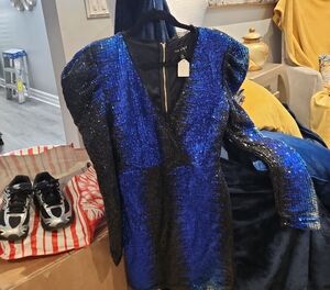 The Kooples Sequined Blue-Black Midi Dress